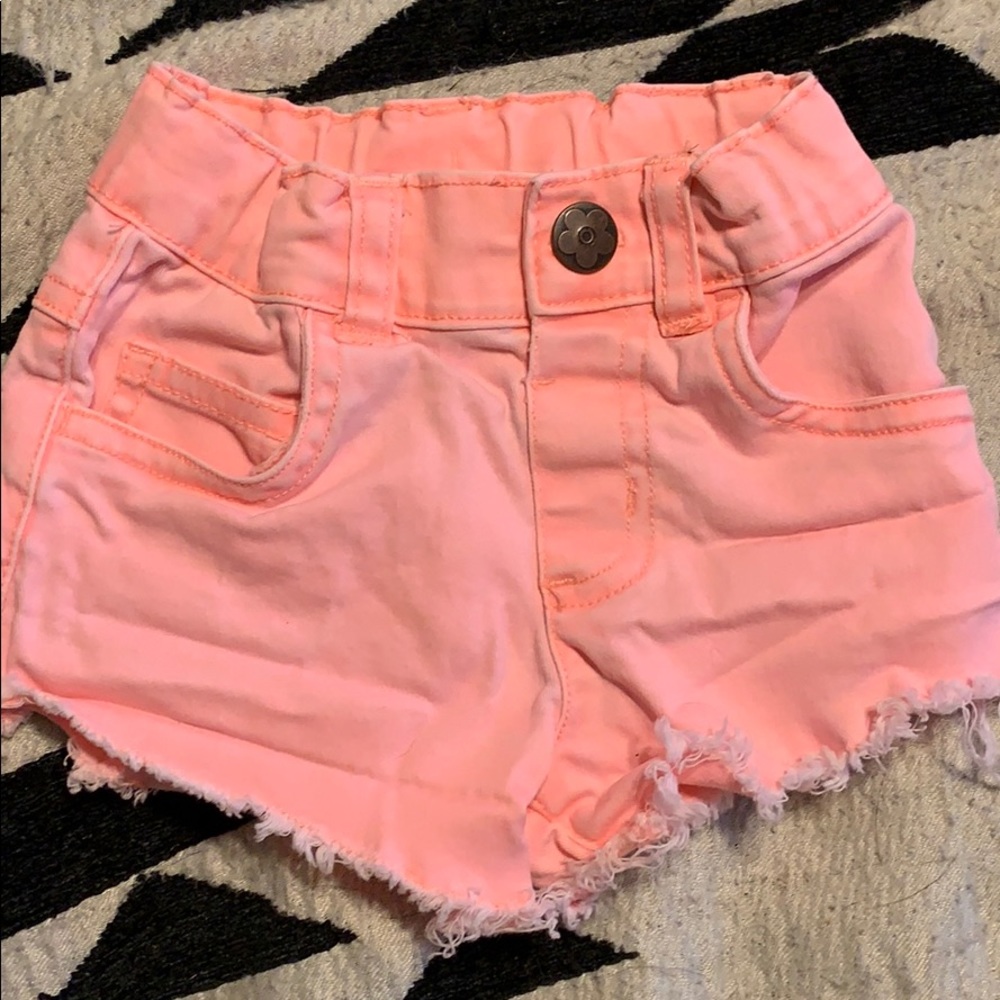 Highlighter orange distressed toddler shorts